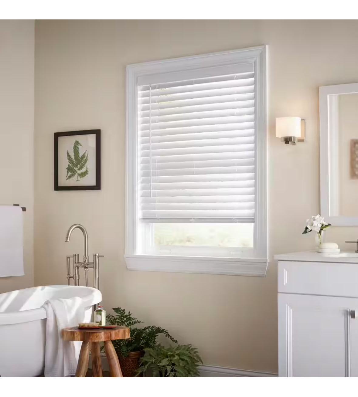 White Cordless Faux Wood Blinds for Windows with 2 in. Slats - 34.5 in. W x 54 in. L (Actual Size 34 in. W x 54 in. L)