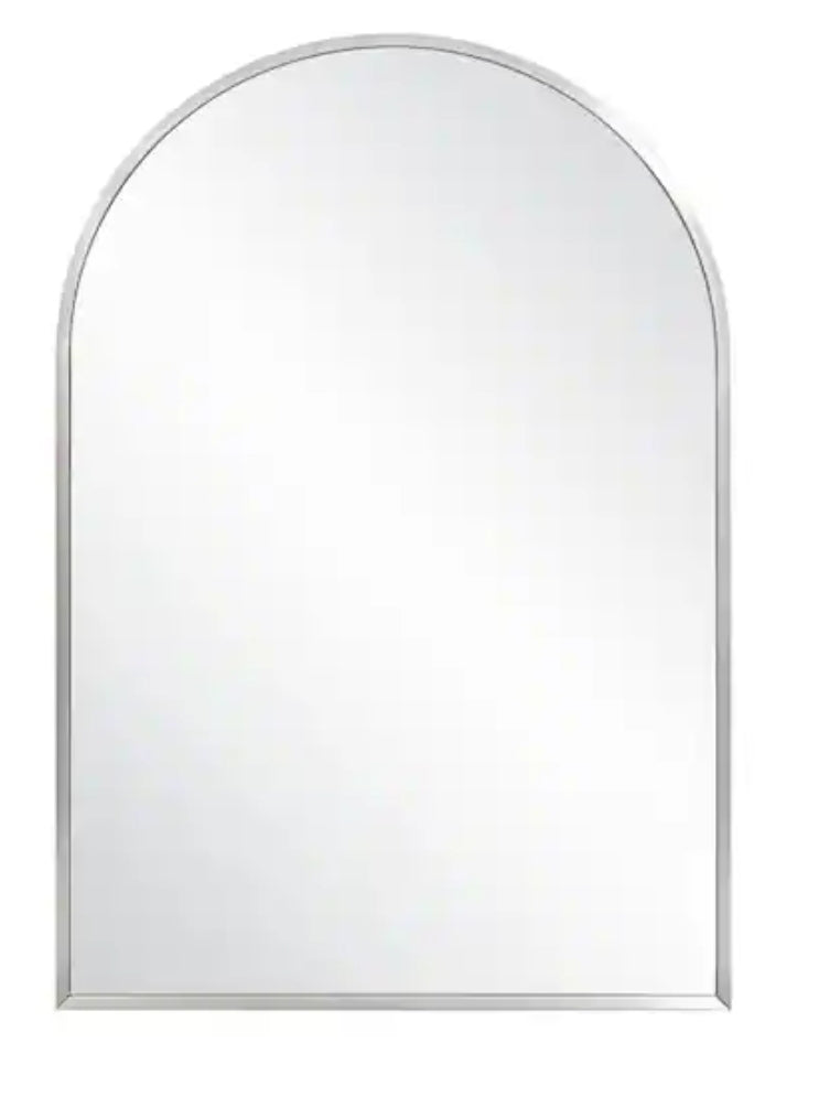 Maeve 20 in. W x 30 in. H Medium Rectangular Arched Brushed Silver Framed Decorative Wall Mount Bathroom Vanity Mirror