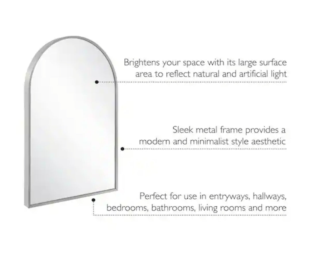 Maeve 20 in. W x 30 in. H Medium Rectangular Arched Brushed Silver Framed Decorative Wall Mount Bathroom Vanity Mirror