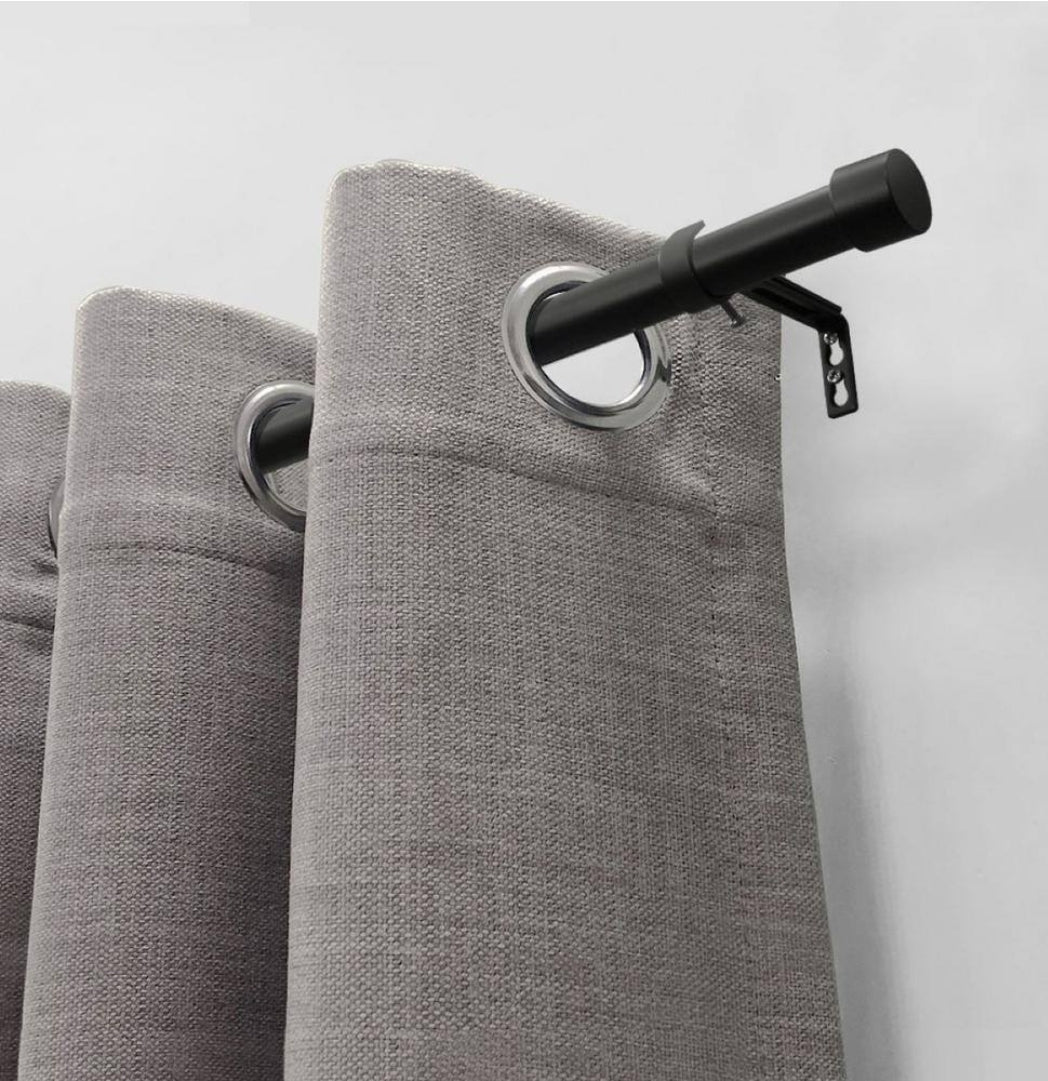 Lumi 48 in. - 84 in. Adjustable Single Curtain Rod 5/8 in. Dia. in Matte Black with End Cap finials