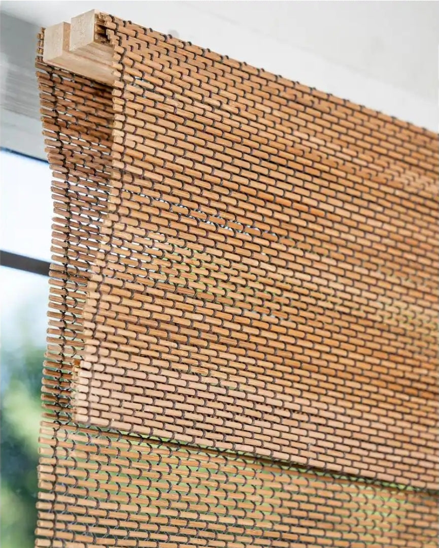 Premium True-to-Size Brown Acorn Cordless Light Filtering Natural Woven Bamboo Roman Shade 27 in. W x 64 in. L
