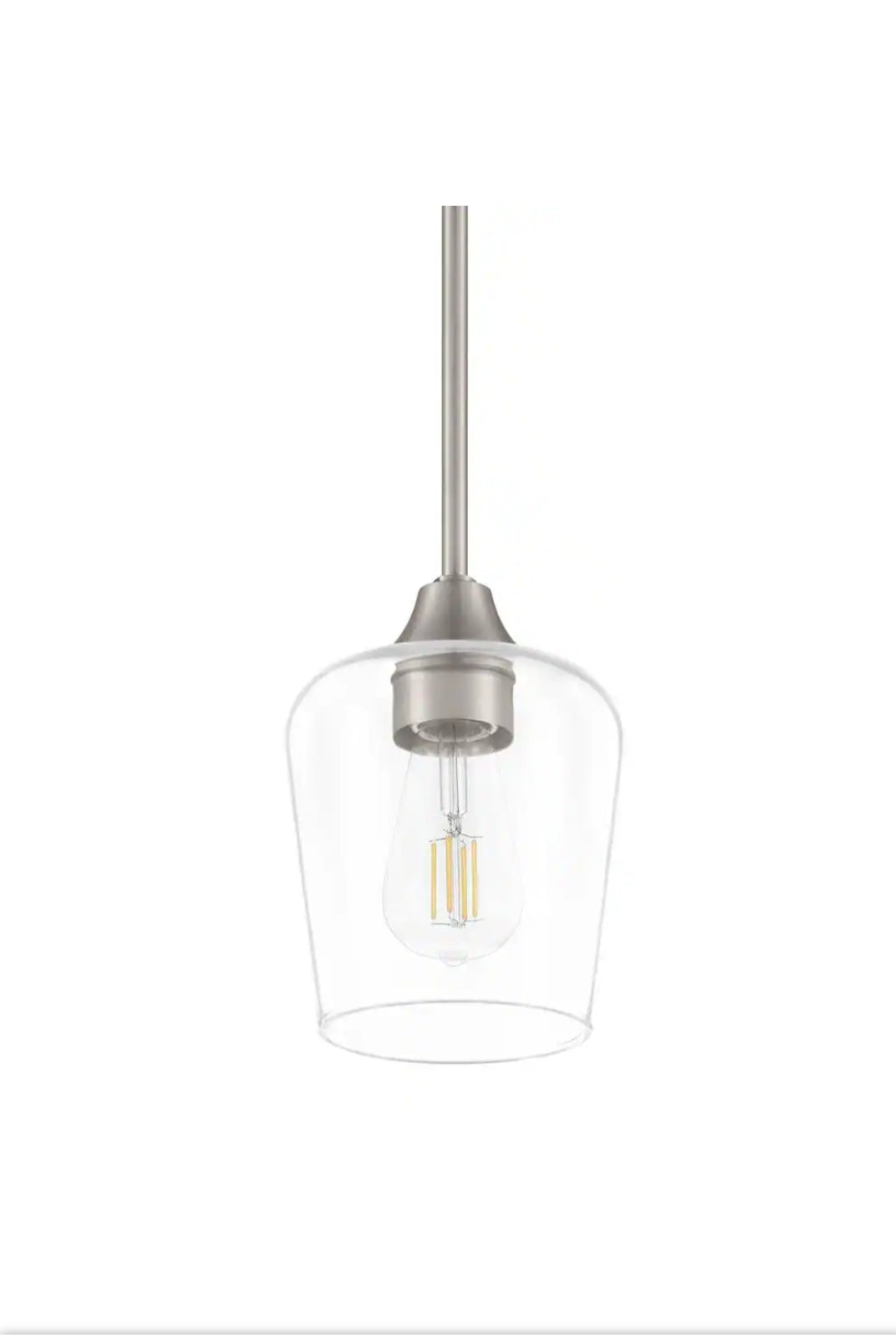 Hampton Bay
Pavlen 1-Light Brushed Nickel Contemporary Hanging Mini Pendant with Clear Glass Shade
