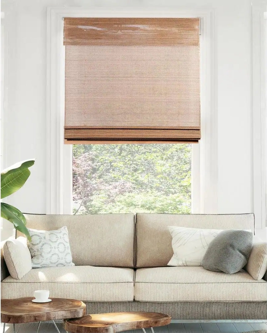 Premium True-to-Size Brown Acorn Cordless Light Filtering Natural Woven Bamboo Roman Shade 27 in. W x 64 in. L