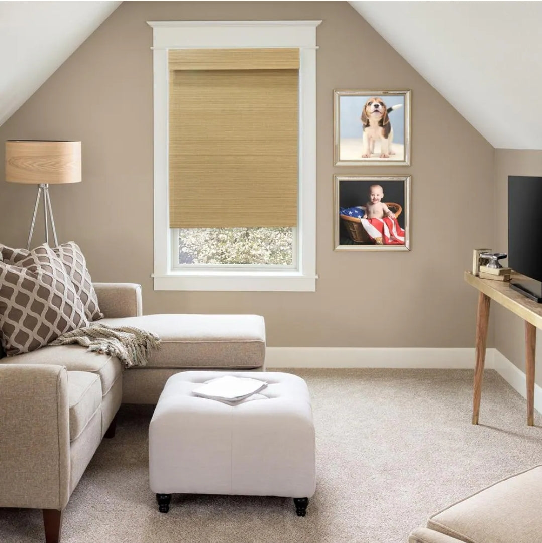 Modern Farmhouse Cut-to-Size Natural Multi-Weave Cordless Light-Filtering Bamboo Shade - 34 in. W x 72 in. L
