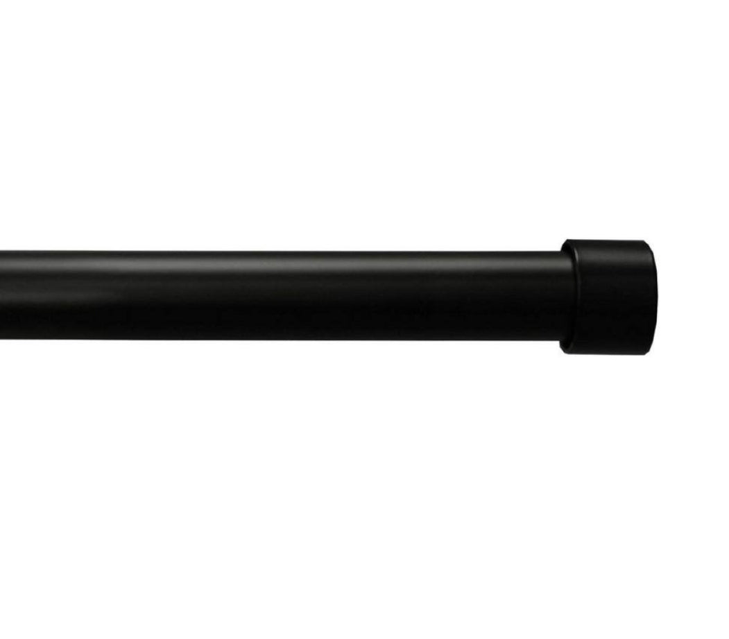 Lumi 48 in. - 84 in. Adjustable Single Curtain Rod 5/8 in. Dia. in Matte Black with End Cap finials