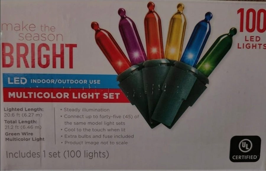 100 Count Make the Season Bright LED Multicolor Multi Color Christmas String Light Set - 21.2 Feet