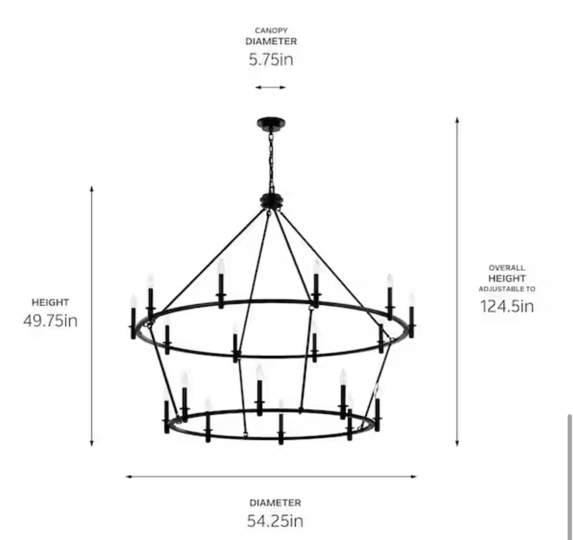 Carrick 54.25 in. 18-Light Black Traditional Candle Tiered Chandelier for Foyer