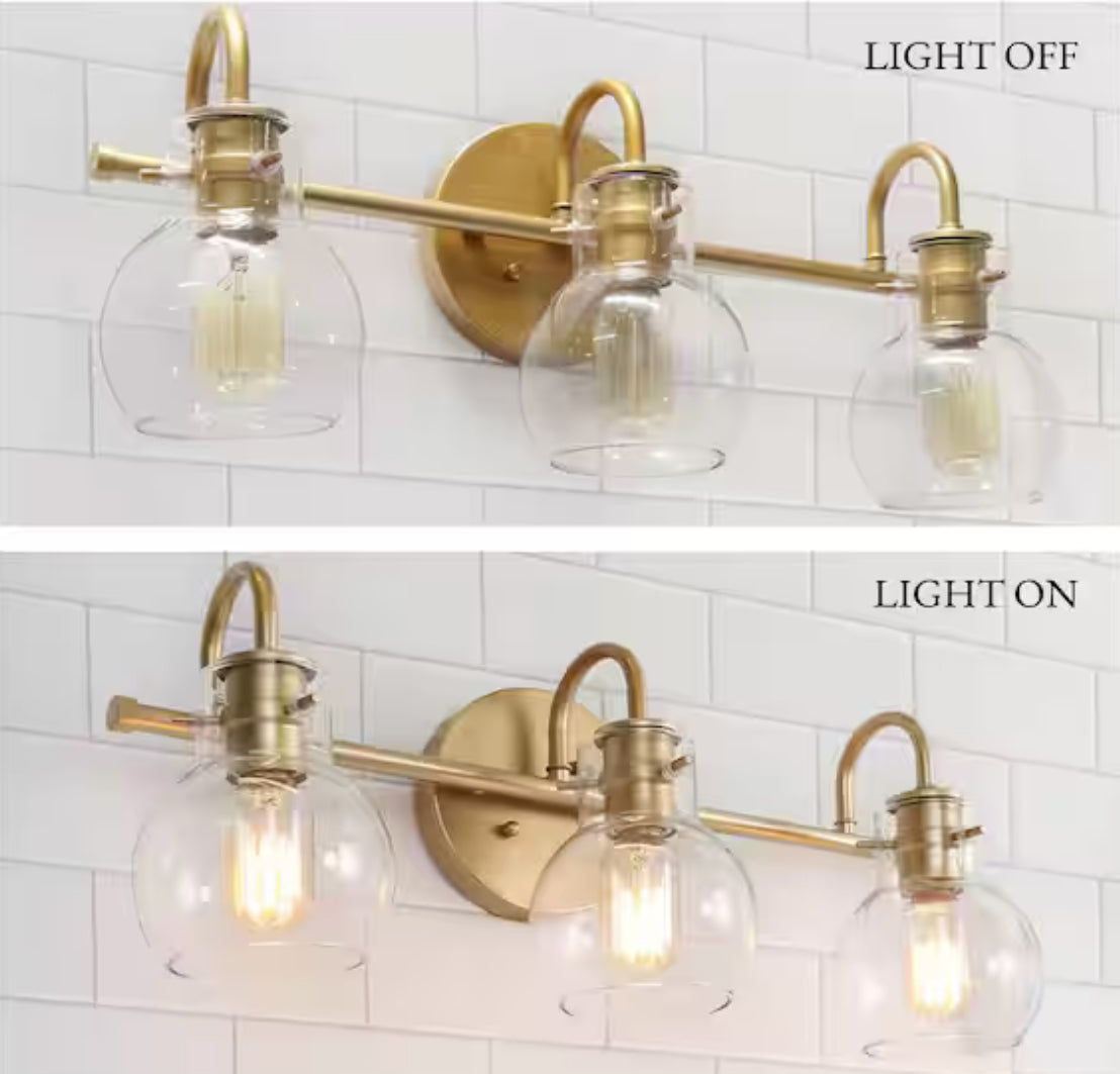 Robb Modern 3-Light Gold Bathroom Vanity Light Interior Powder Room Lighting with Clear Globe Shades