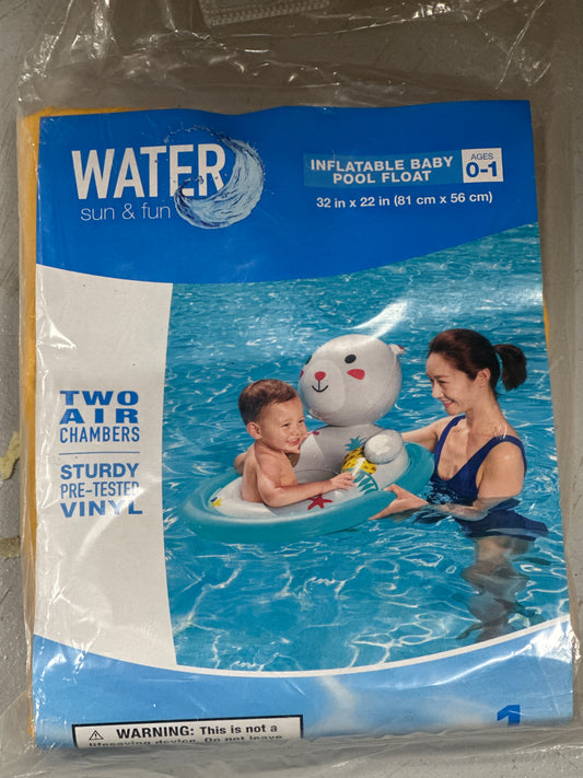 Water Sun & Fun Inflatable Baby Pool Float Cat Design Ages 0-1 Beach Toy NEW