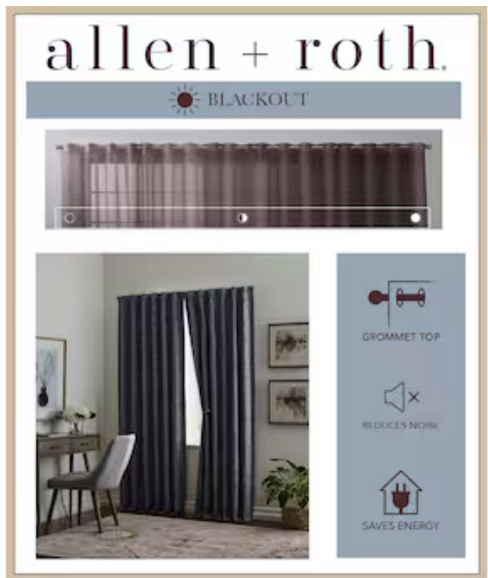 allen + roth 84-in Navy Floral Blackout Thermal Lined Back Tab Single Curtain Panel