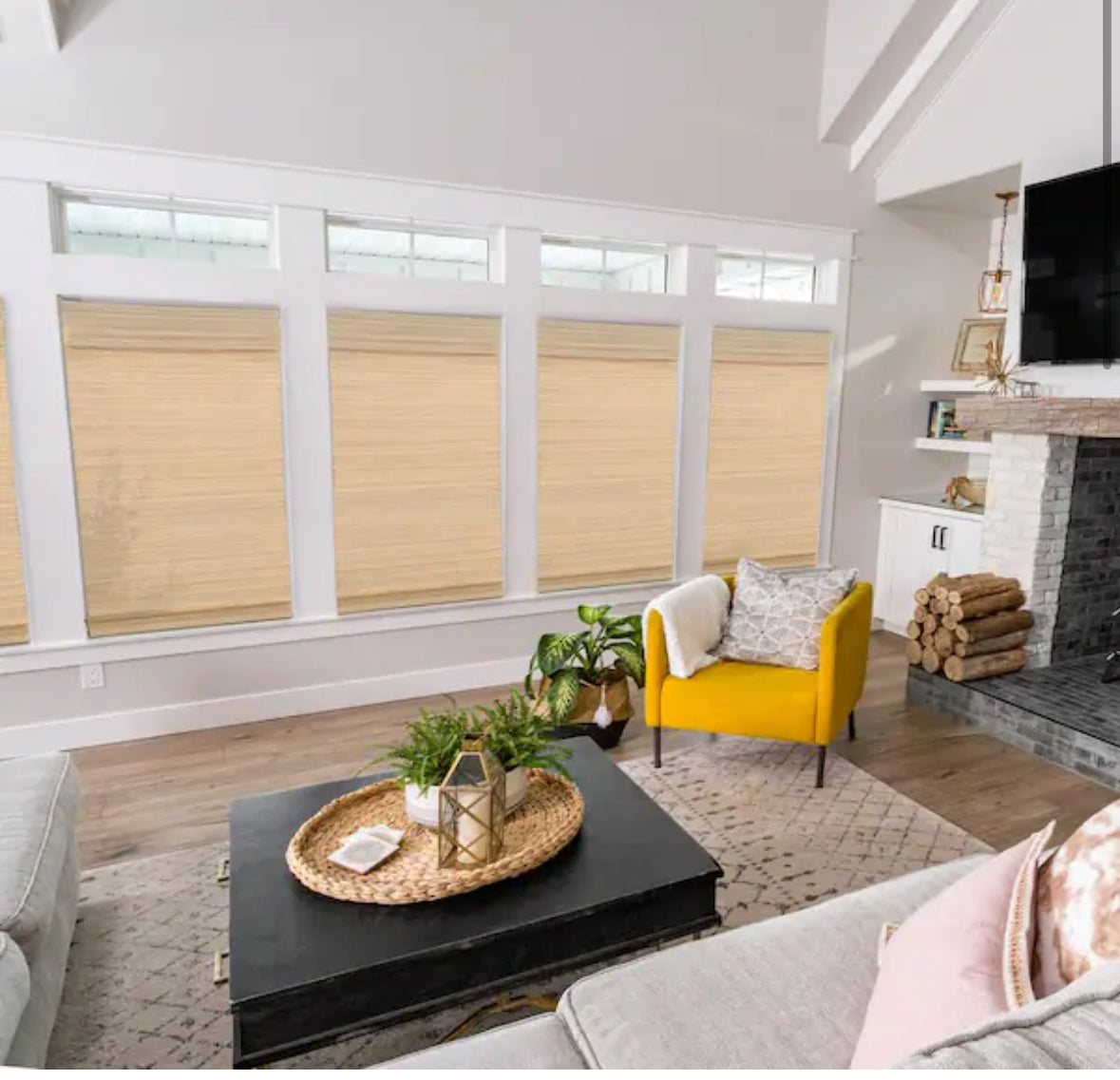 Modern Farmhouse Cut-to-Size Natural Multi-Weave Cordless Light-Filtering Bamboo Shade - 35 in. W x 72 in. L