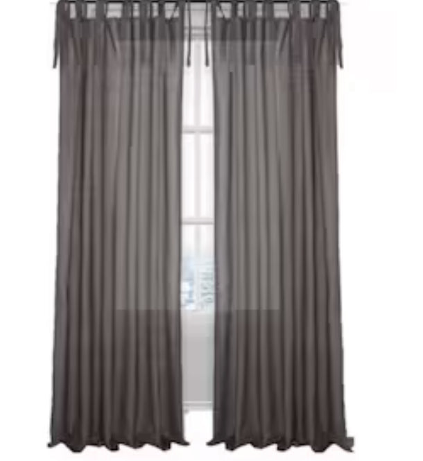 allen + roth 84-in Grey Light Filtering Tie Top Single Curtain Panel