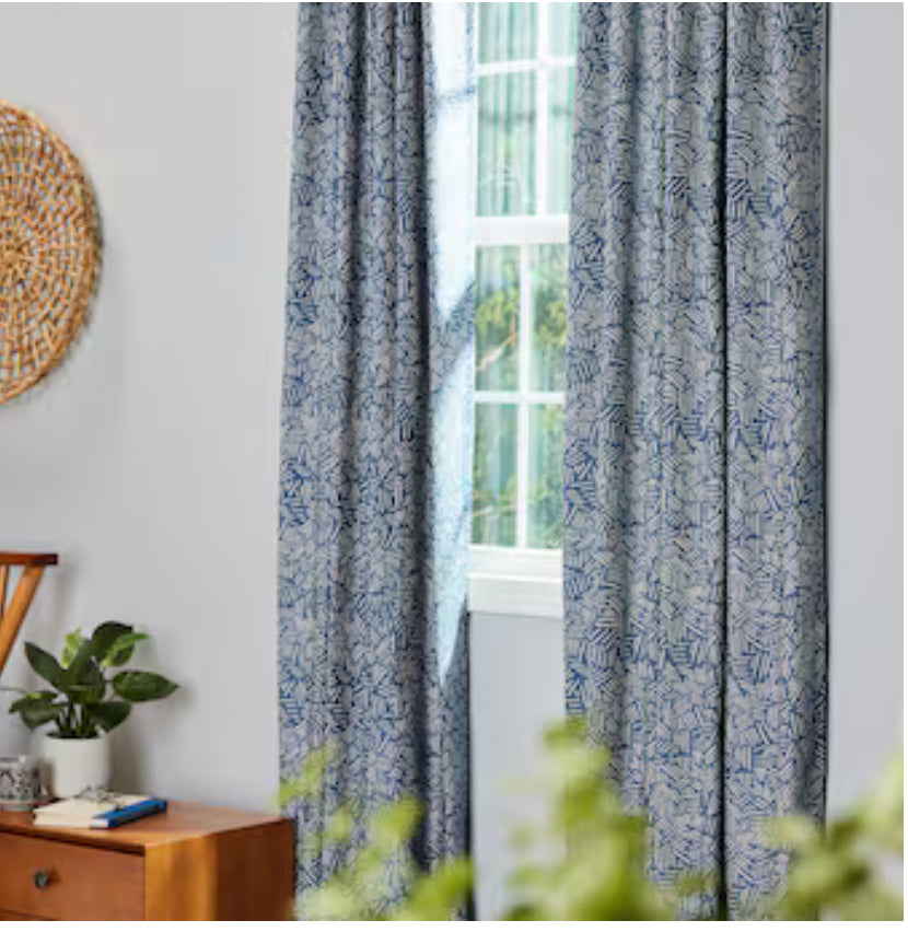 Origin 21 84-in Navy Abstract Room Darkening Thermal Lined Back Tab Single Curtain Panel