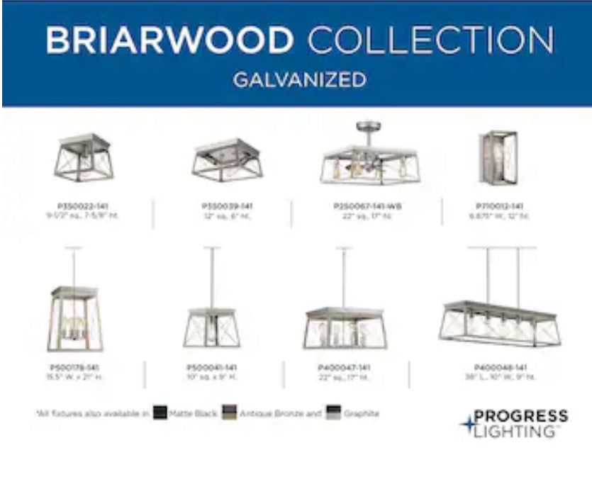 Progress Lighting Briarwood 1-Light 9.5-in Galvanized with Bleached Oak Accents Flush