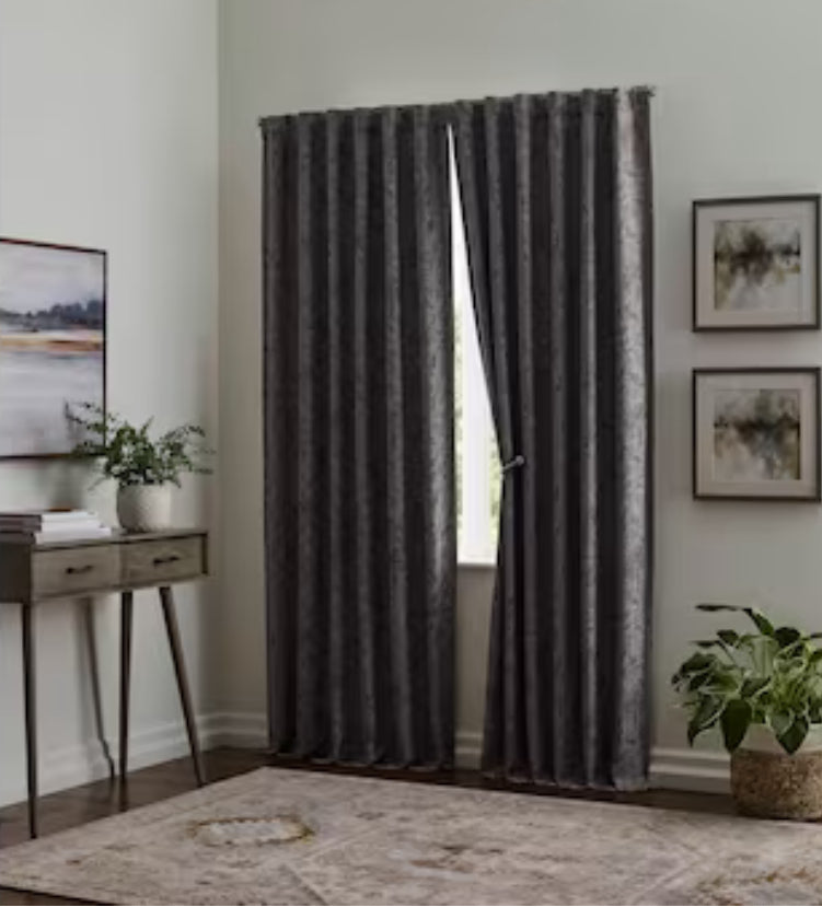 allen + roth 84-in Grey Floral Blackout Thermal Lined Back Tab Single Curtain Panel