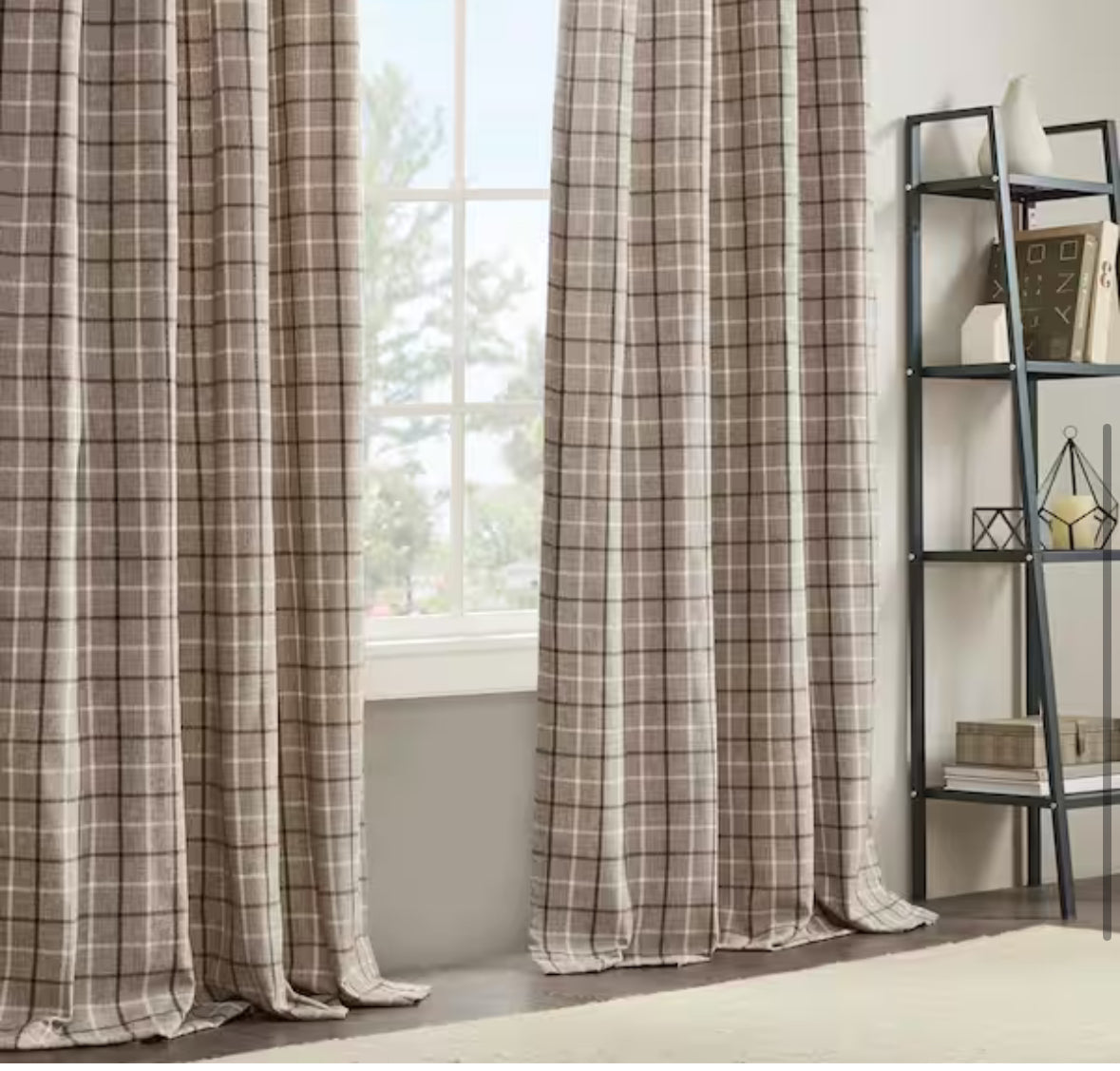 Salford Brown 50 in. W x 84 in. L Plaid Rod Pocket and Back Tab Curtain with Fleece Lining