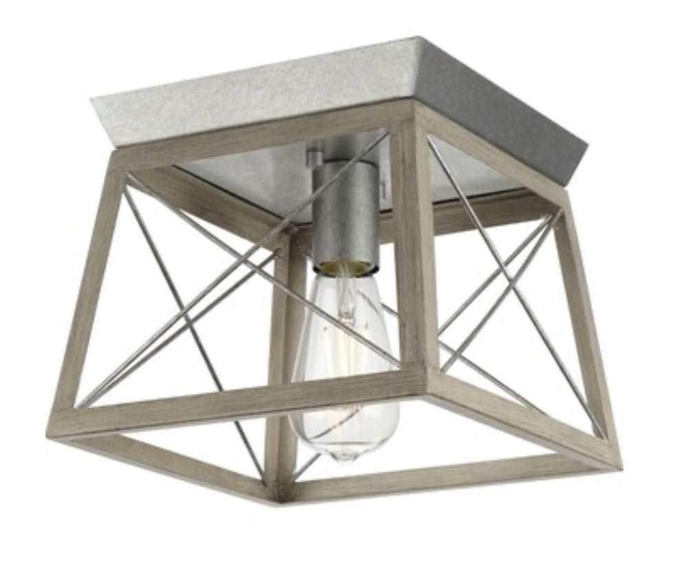 Progress Lighting Briarwood 1-Light 9.5-in Galvanized with Bleached Oak Accents Flush