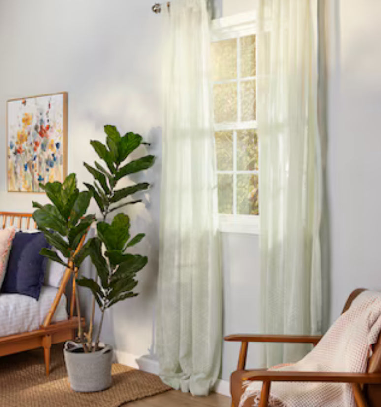 Origin 21 84-in Seagreen Geometric Light Filtering Top Tab Single Curtain Panel