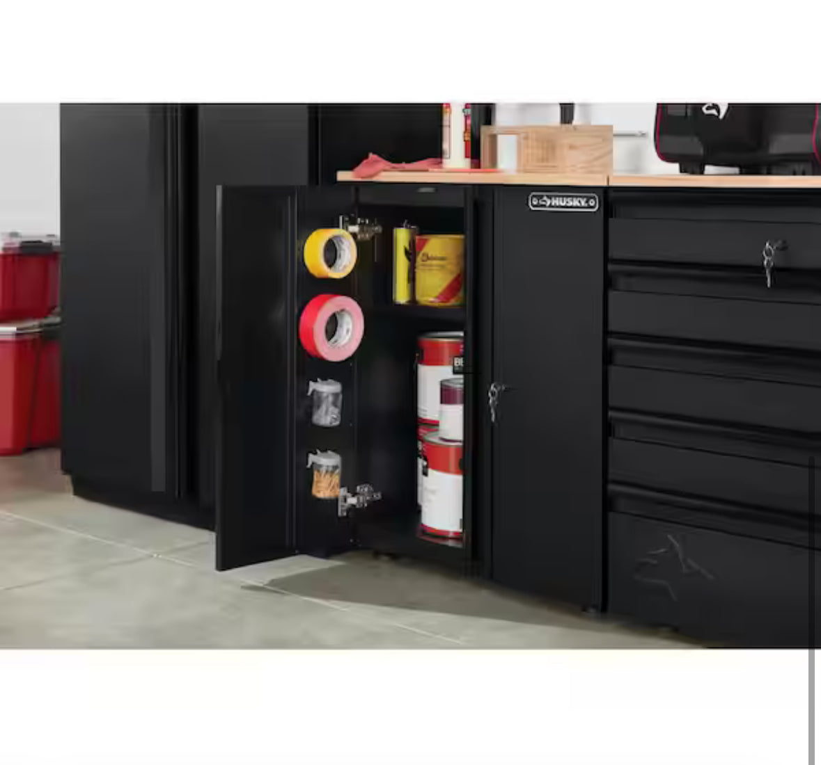 Pro Duty Welded 20-Gauge Steel 2-Door Garage Base Cabinet in Black LINE-X (28 in. W x 33 in. H x 21.5 in. D)