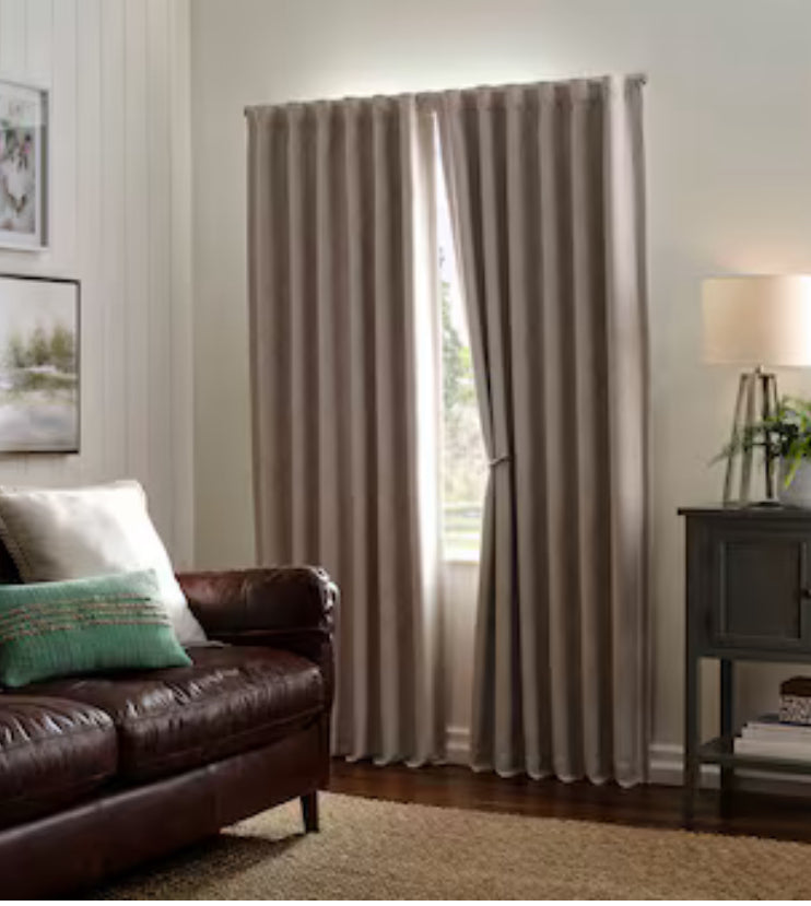 allen + roth 84-in Linen Geometric Blackout Thermal Lined Back Tab Single Curtain Panel