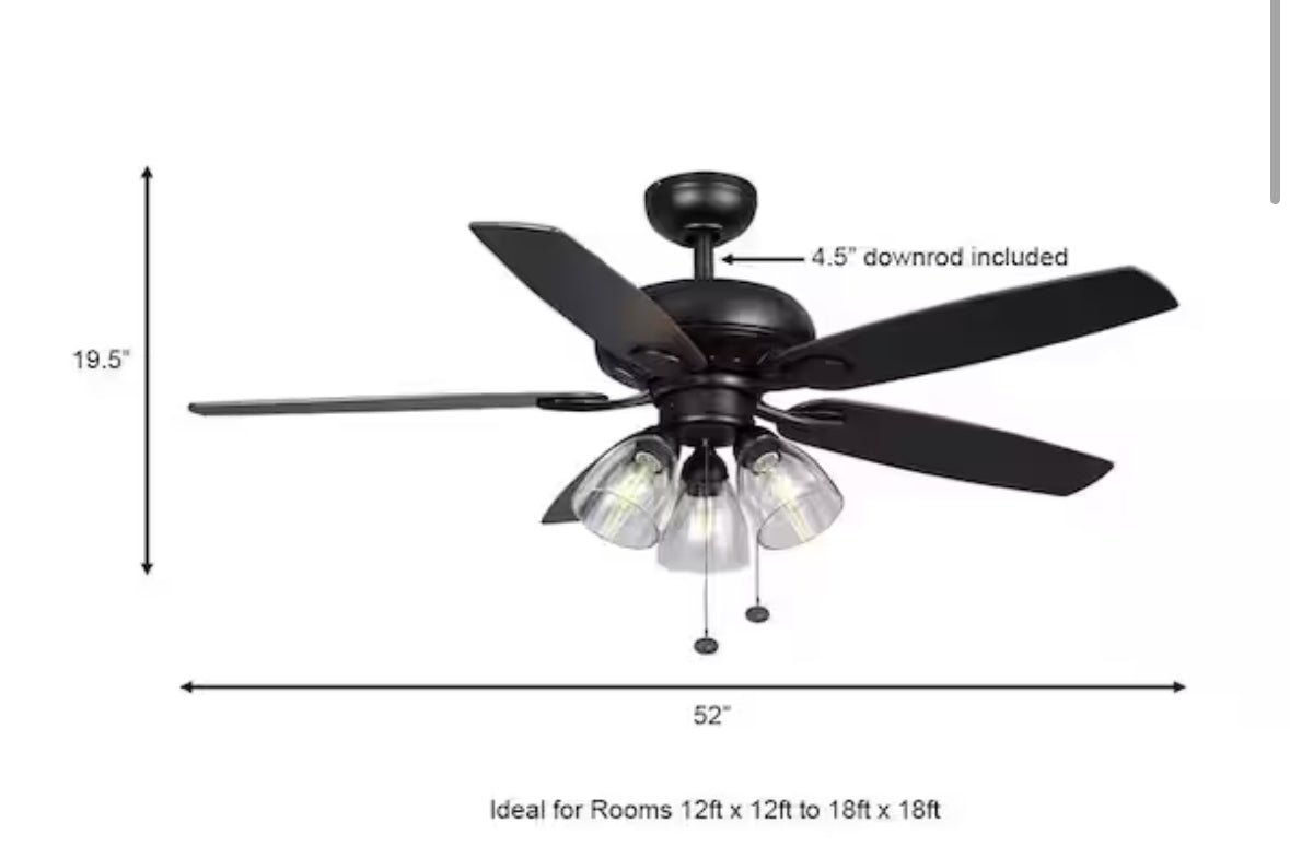 Rockport 52 in. LED Matte Black Ceiling Fan with Five Reversible Blades