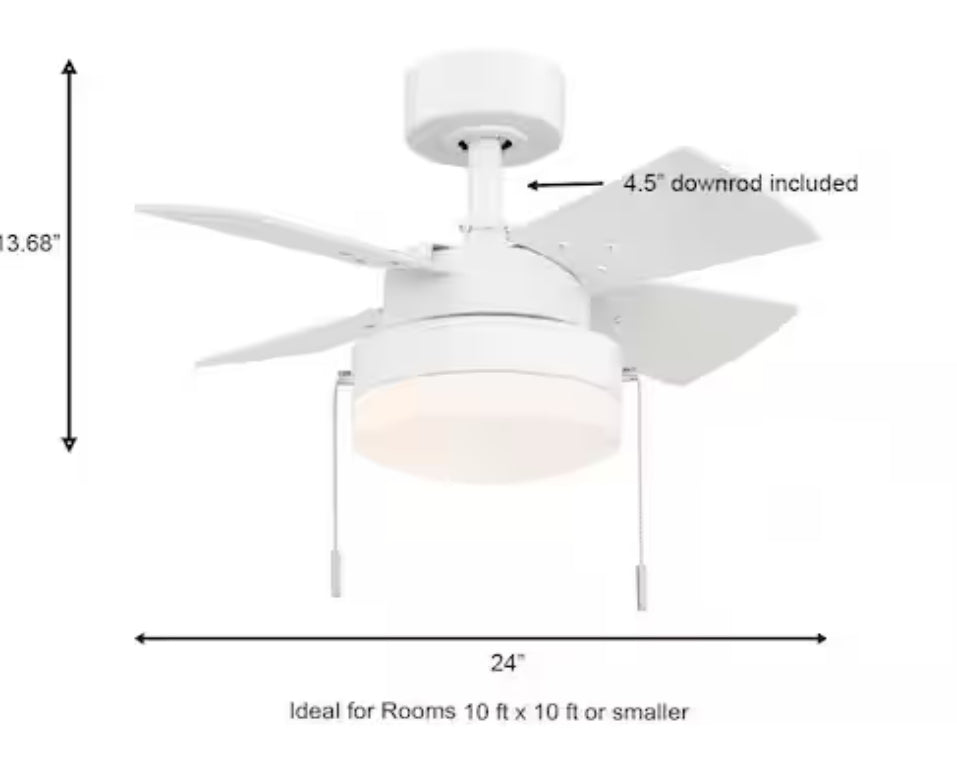 Metarie II 24 in. Indoor Matte White Ceiling Fan with Light