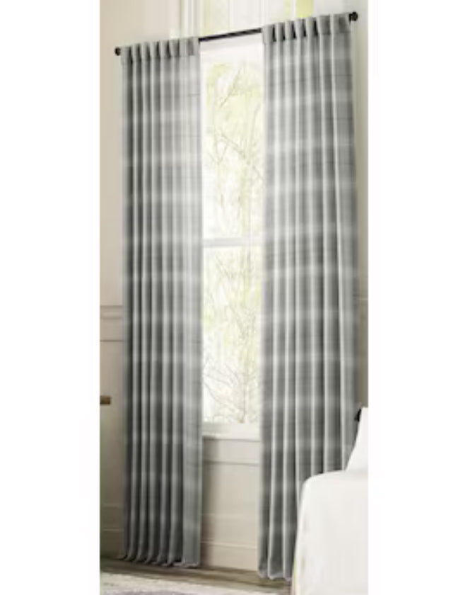 allen + roth 84-in Grey Plaid Light Filtering Back Tab Single Curtain Panel