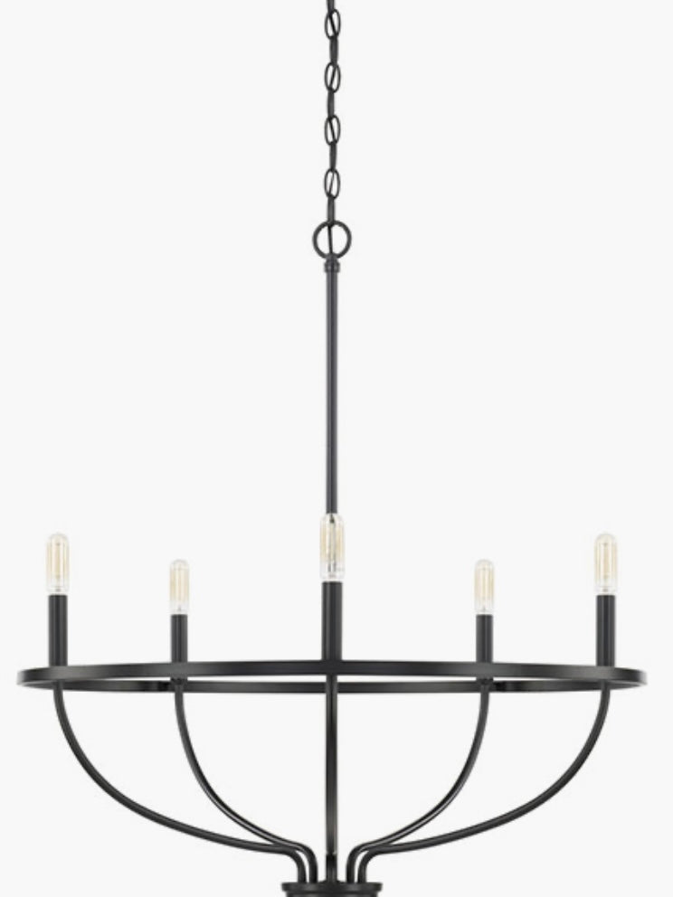 HomePlace Lighting 428551MB Greyson Urban/Industrial Vine-Style Round Chandelier, 5-Light 300 Total Watts, 33" H x 29" W, Matte Black