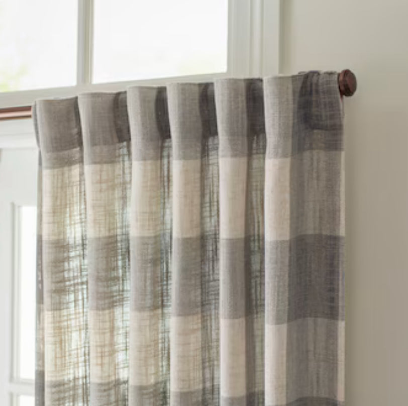 allen + roth 84-in Grey Plaid Light Filtering Back Tab Single Curtain Panel