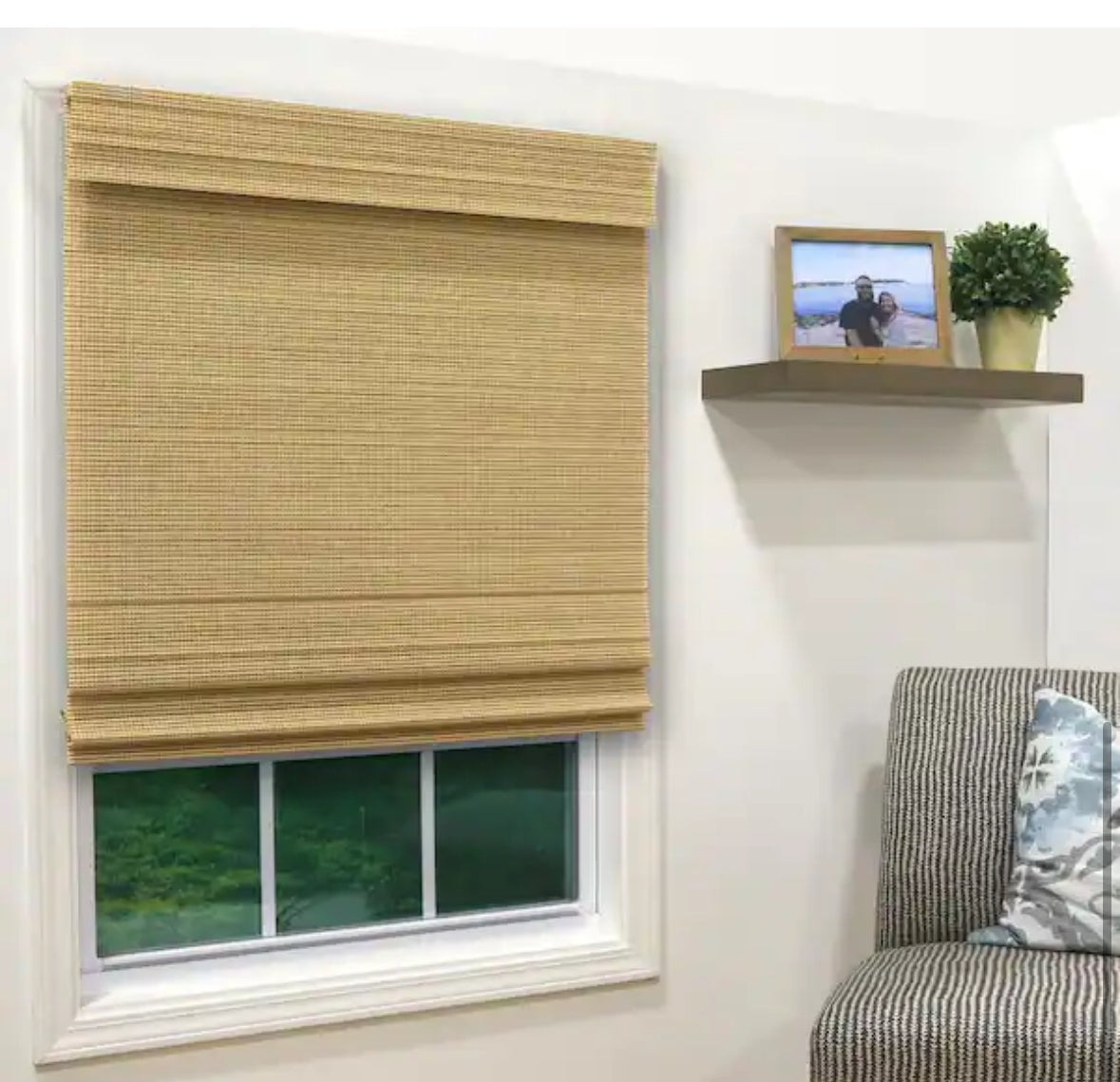 Modern Farmhouse Cut-to-Size Natural Multi-Weave Cordless Light-Filtering Bamboo Shade - 35 in. W x 72 in. L