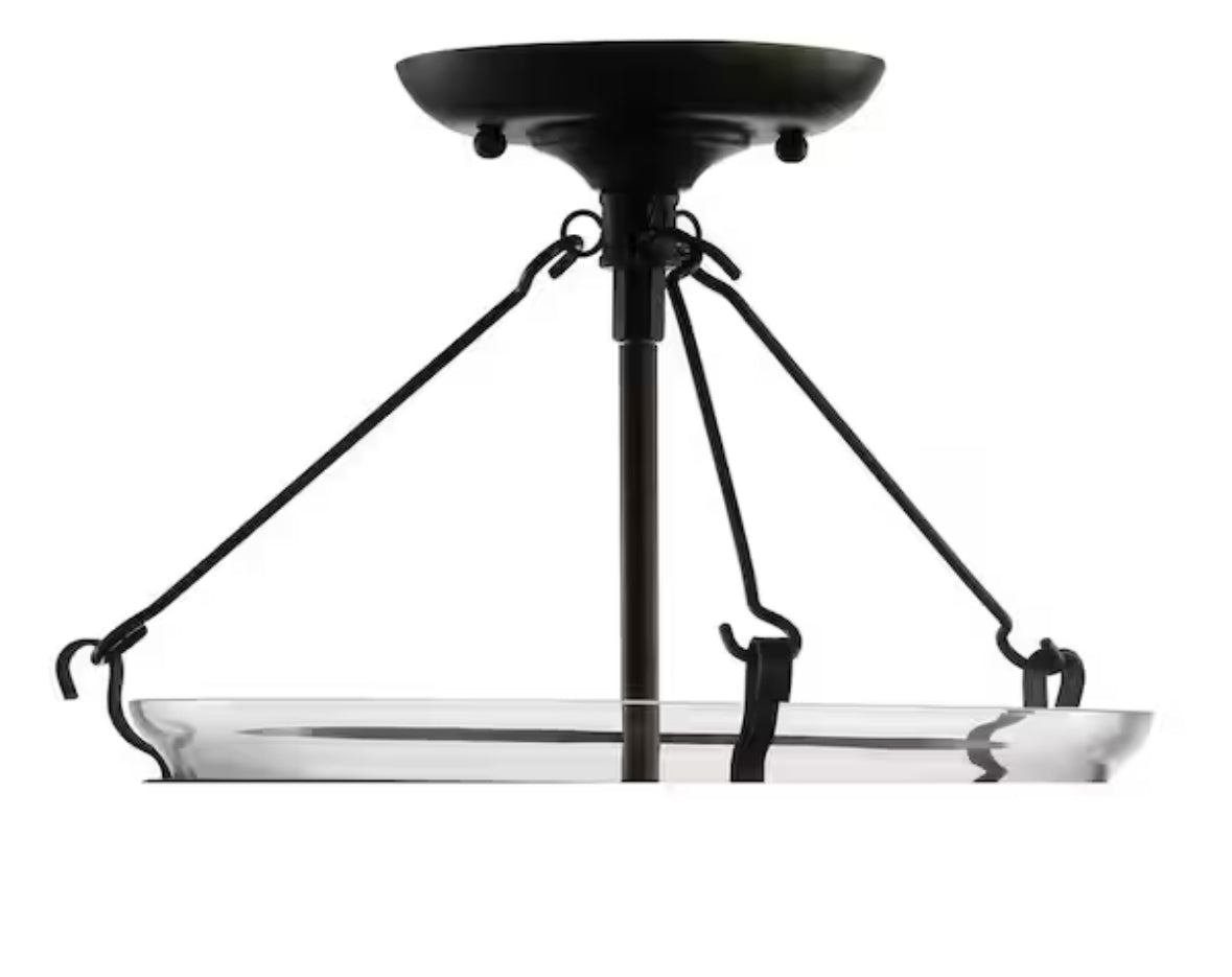 Charlotte 14.5 in. Oil Rubbed Bronze Metal/Glass LED Semi-Flush Mount