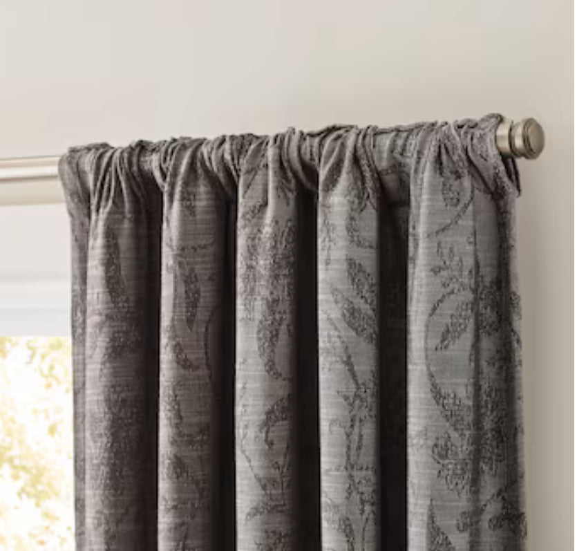 allen + roth 84-in Grey Floral Blackout Thermal Lined Back Tab Single Curtain Panel