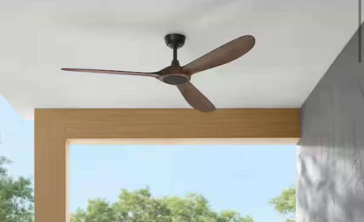 Tager 60 in. Smart Indoor/Outdoor Matte Black with Whiskey Barrel Blades Ceiling Fan with Remote Powered by Hubspace