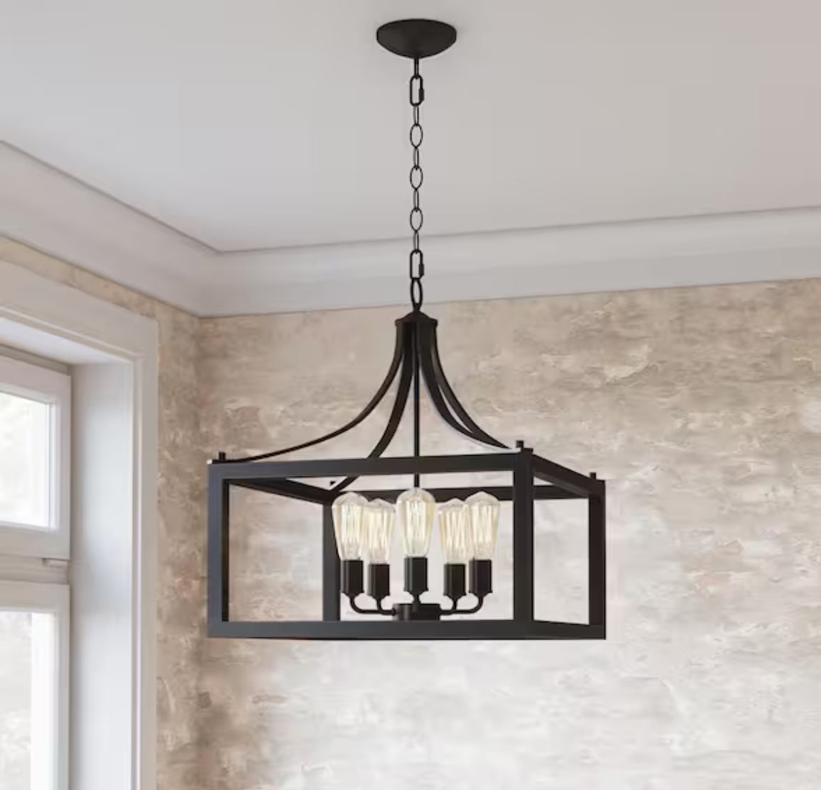 Boswell Quarter 20 in. 5-Light Distressed Black Farmhouse Pendant for Kitchen or Entryway