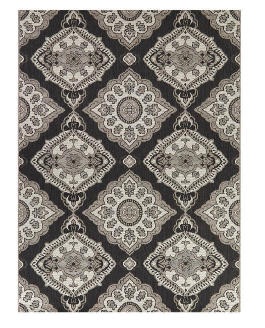 Oak Hill Black Doormat 2 ft. x 3 ft. Meadllion Indoor/Outdoor Area Rug
