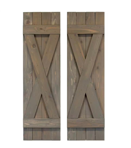 Dogberry Collections
14 in. x 60 in. Cedar Board and Batten X-Shutters Pair Stone Gray