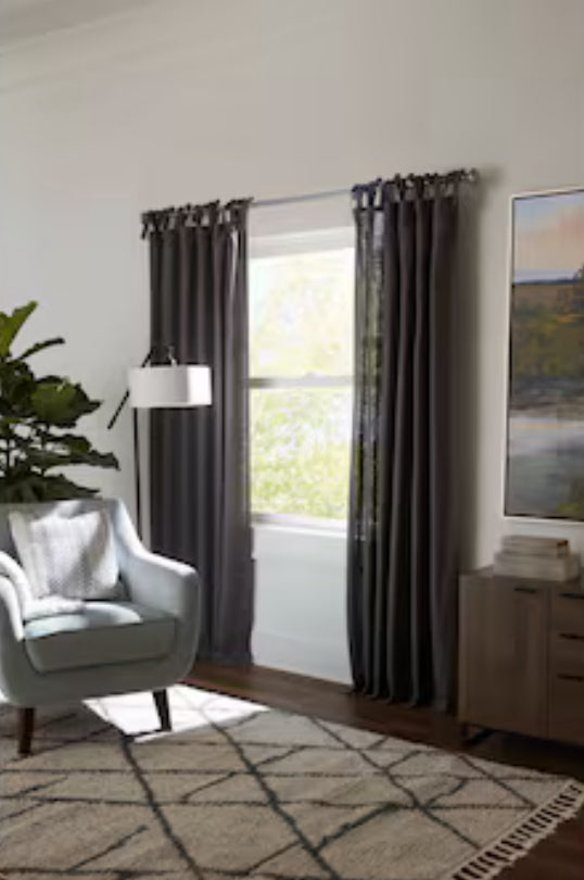 allen + roth 84-in Grey Light Filtering Tie Top Single Curtain Panel