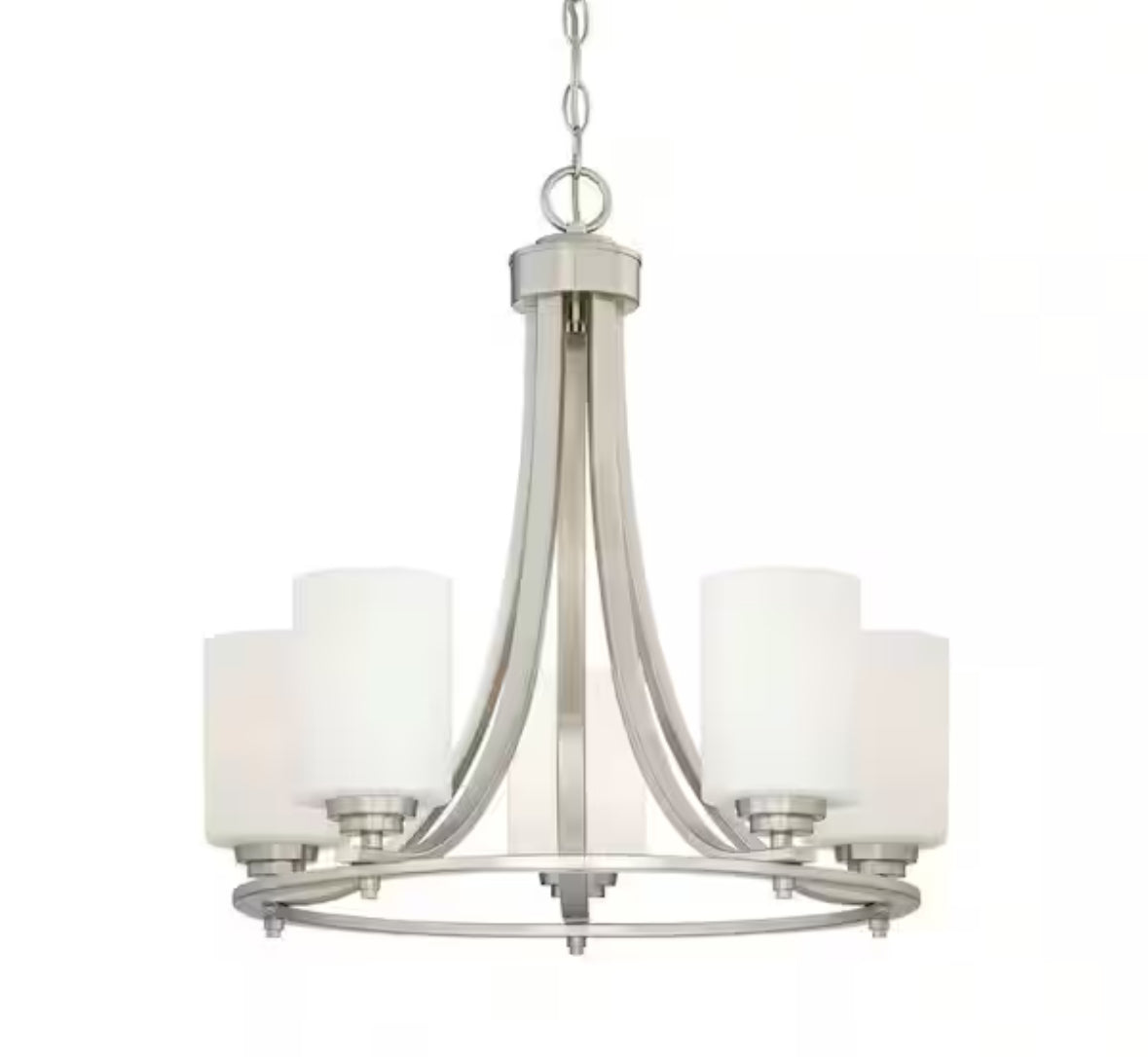 5-Lights Satin Nickel Chandelier with Etched White Glass