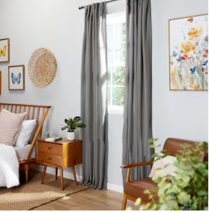 Origin 21 84-in Grey Poly/Cotton Room Darkening Standard Lined Grommet Single Curtain Panel