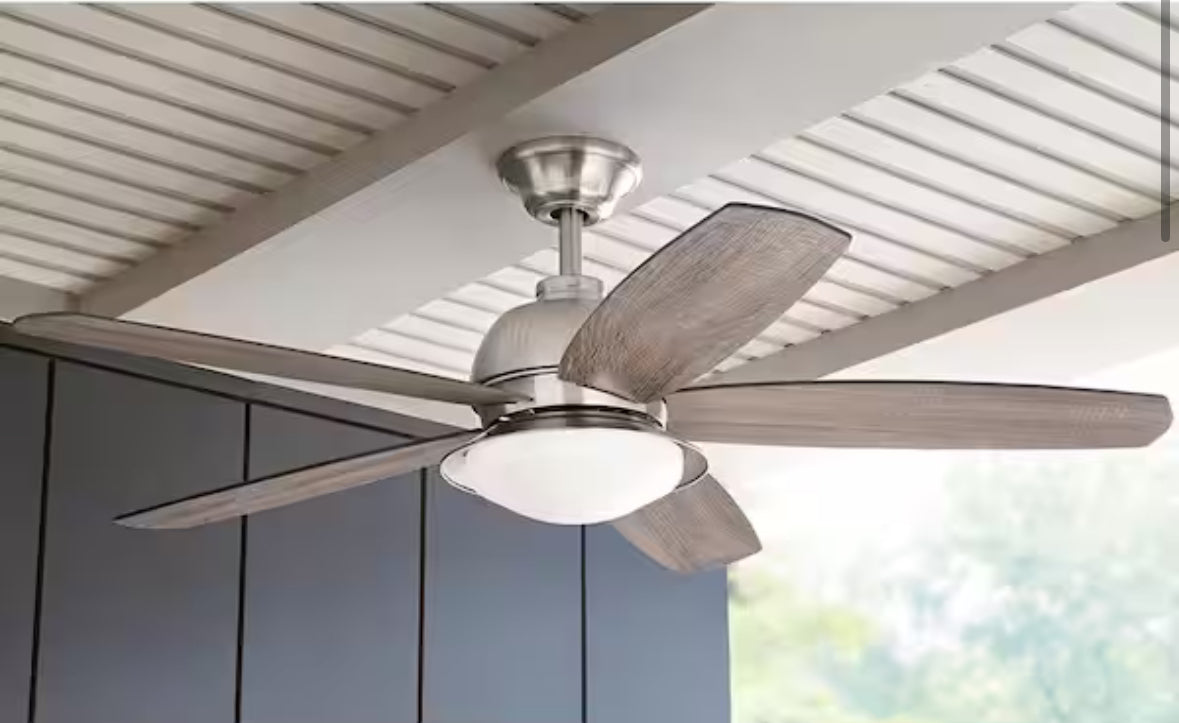 Ackerly 52 in. Indoor/Covered Outdoor LED Brushed Nickel Ceiling Fan with Light Kit and Remote Control