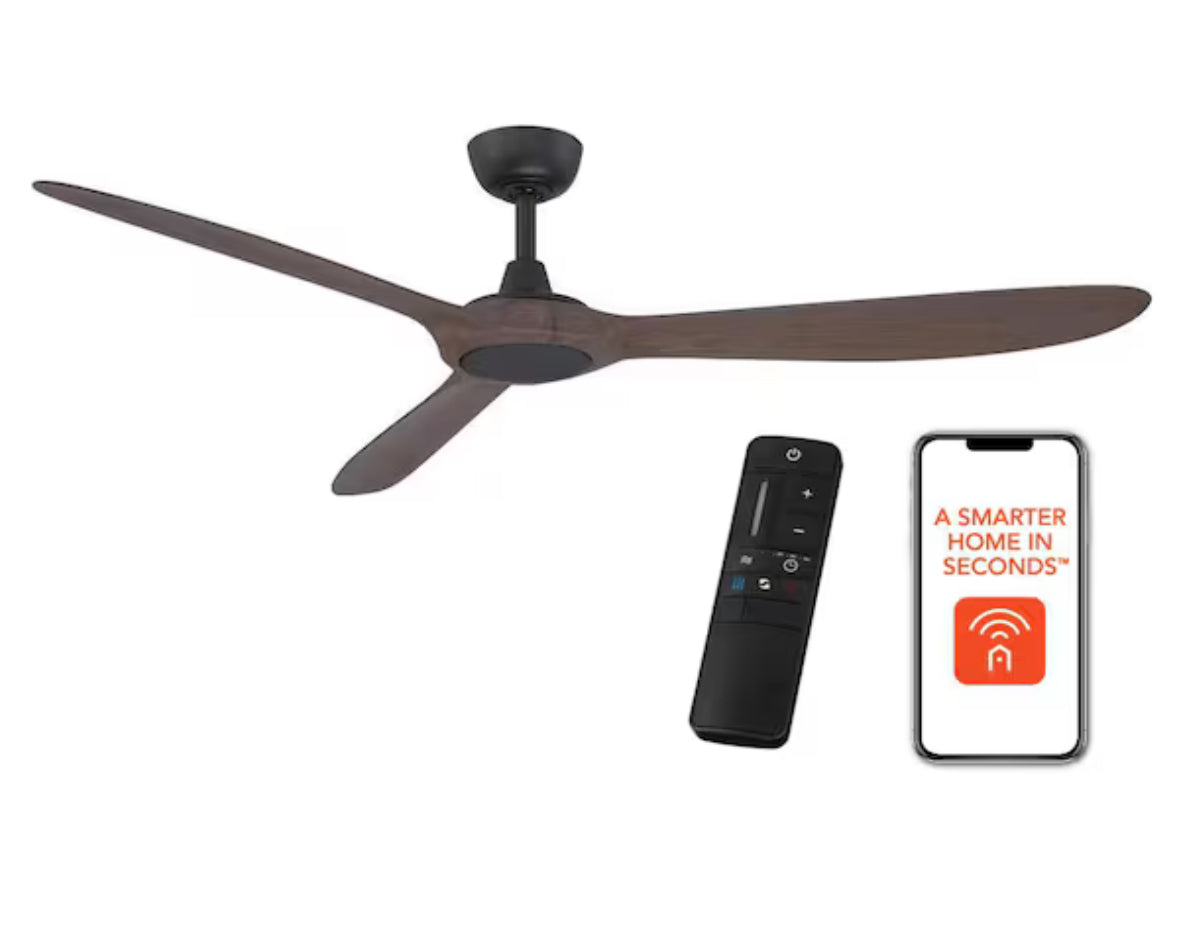 Tager 60 in. Smart Indoor/Outdoor Matte Black with Whiskey Barrel Blades Ceiling Fan with Remote Powered by Hubspace