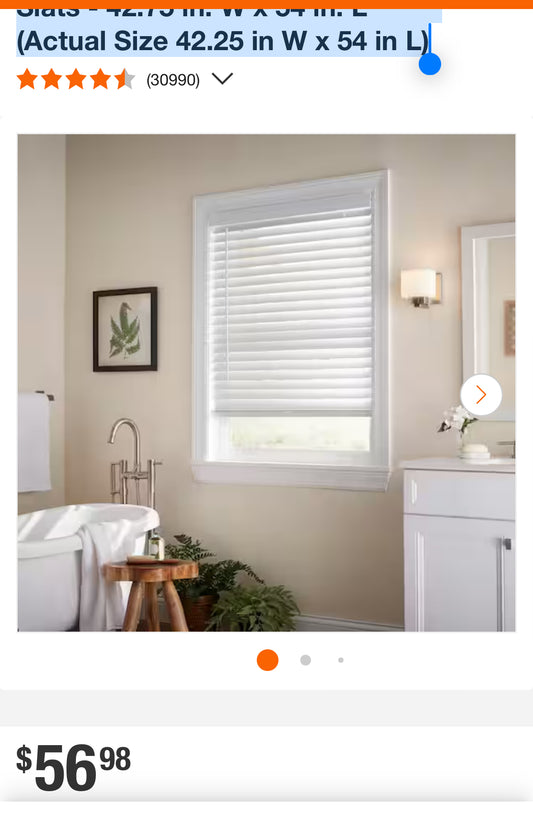 White Cordless Faux Wood Blinds for Windows with 2 in. Slats - 42.75 in. W x 54 in. L (Actual Size 42.25 in W x 54 in L)
