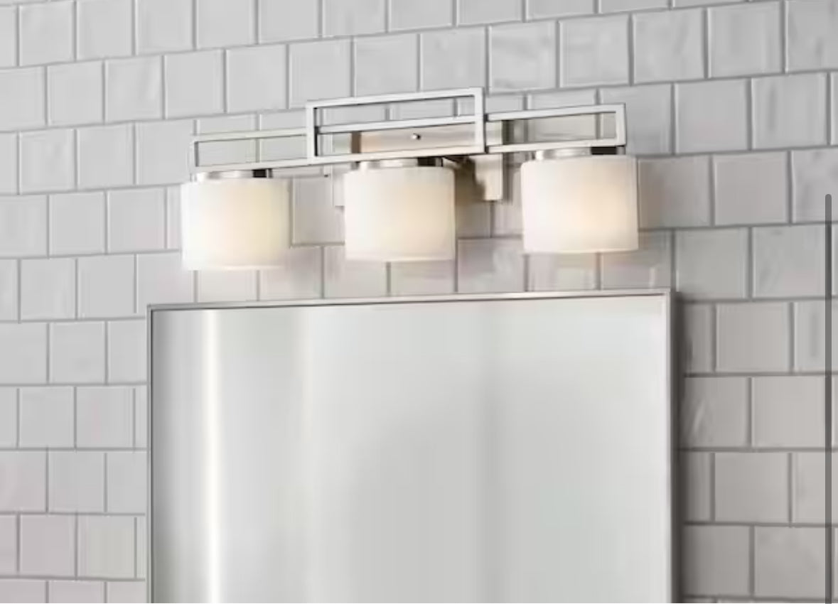 Tustna 3-Light Brushed Nickel Bathroom Vanity Light with Opal Glass Shades