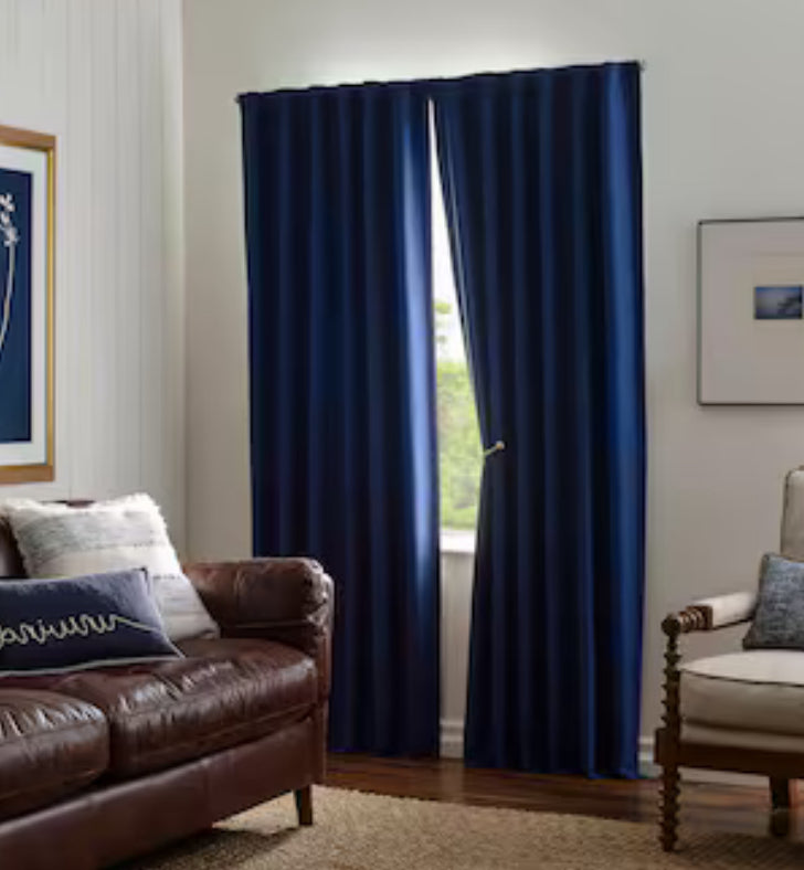 allen + roth 84-in Navy Geometric Blackout Thermal Lined Back Tab Single Curtain Panel