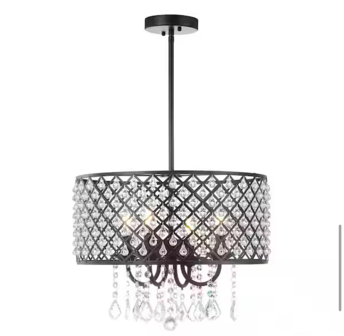 Gigi 17" Metal/Crystal Adjustable LED Drop Chandelier, Black/Clear