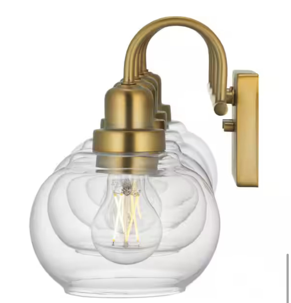 Halyn 31-3/8 in. 4-Light Vintage Brass Industrial Bathroom Vanity Light with Clear Glass Shades