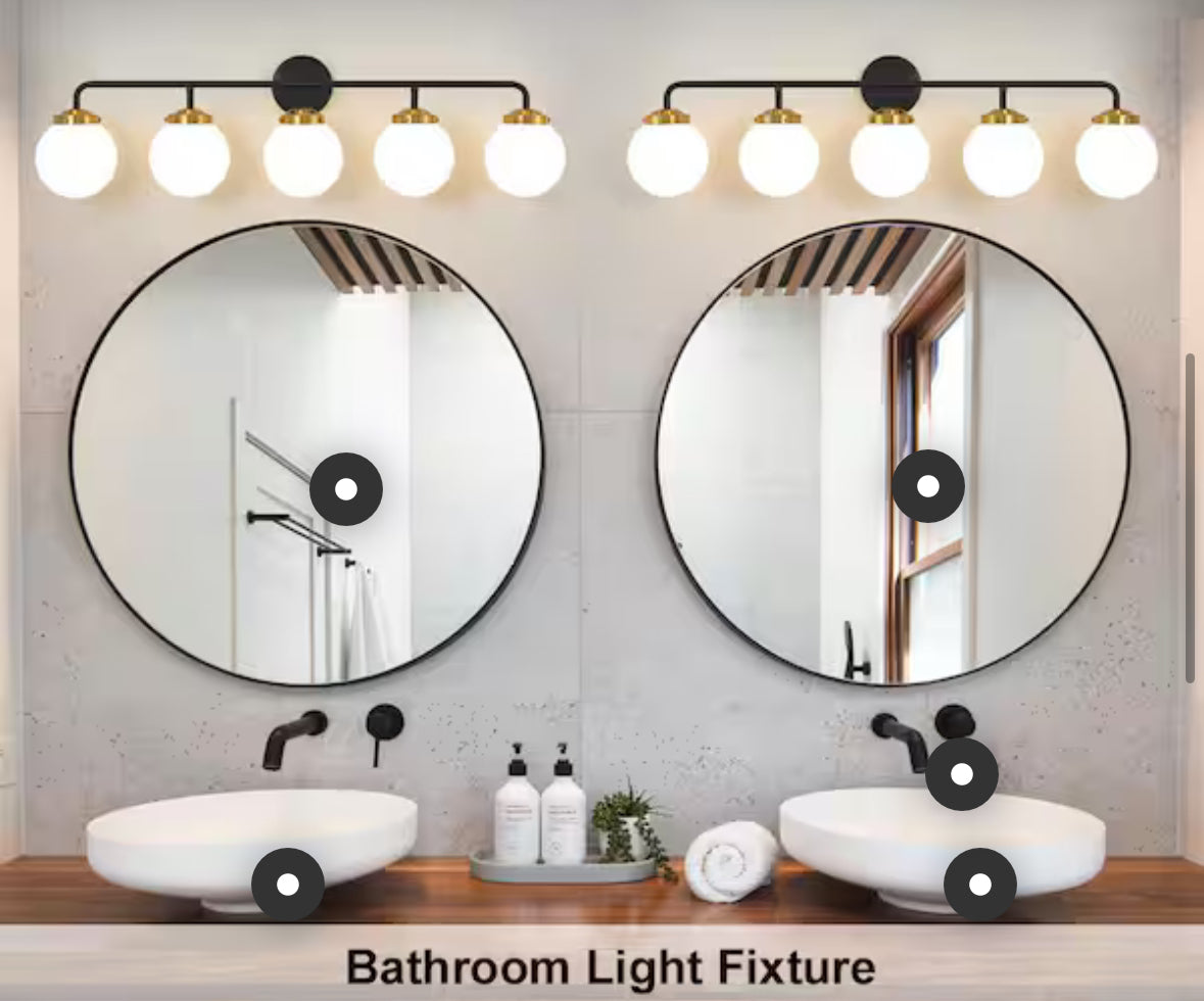 38.98 in. 5-Light Black and Gold Bathroom Vanity Light with Opal Glass Shades, Bulbs not Included