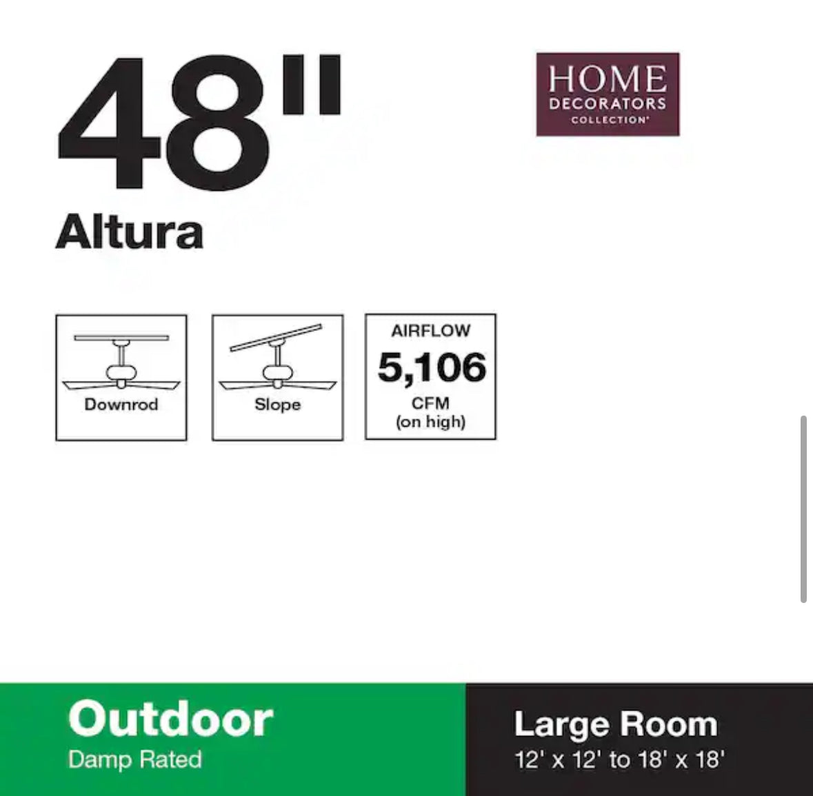 Altura 48 in. Indoor/Outdoor Matte Black Ceiling Fan with Downrod and Reversible Motor; Light Kit Adaptable
272