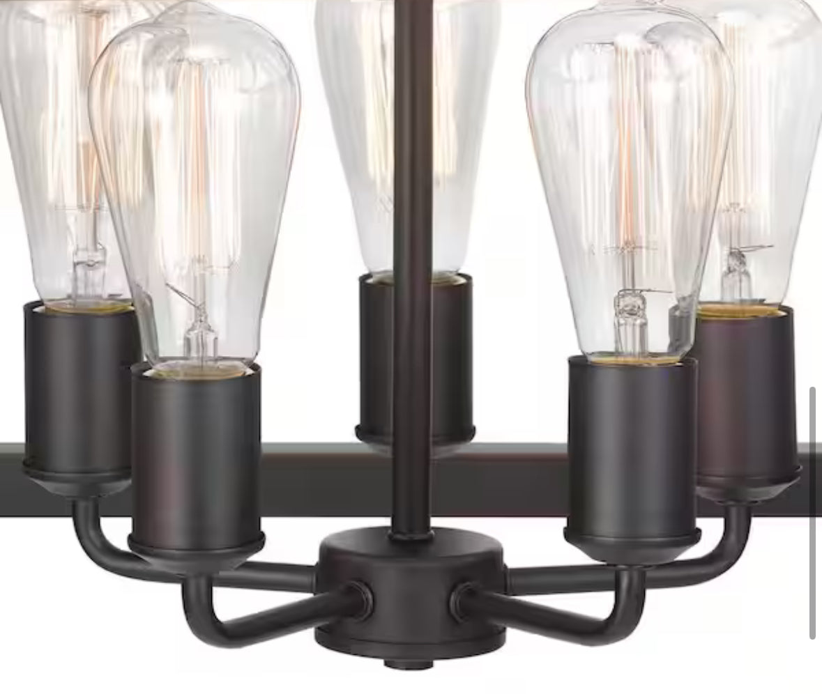 Boswell Quarter 20 in. 5-Light Distressed Black Farmhouse Pendant for Kitchen or Entryway