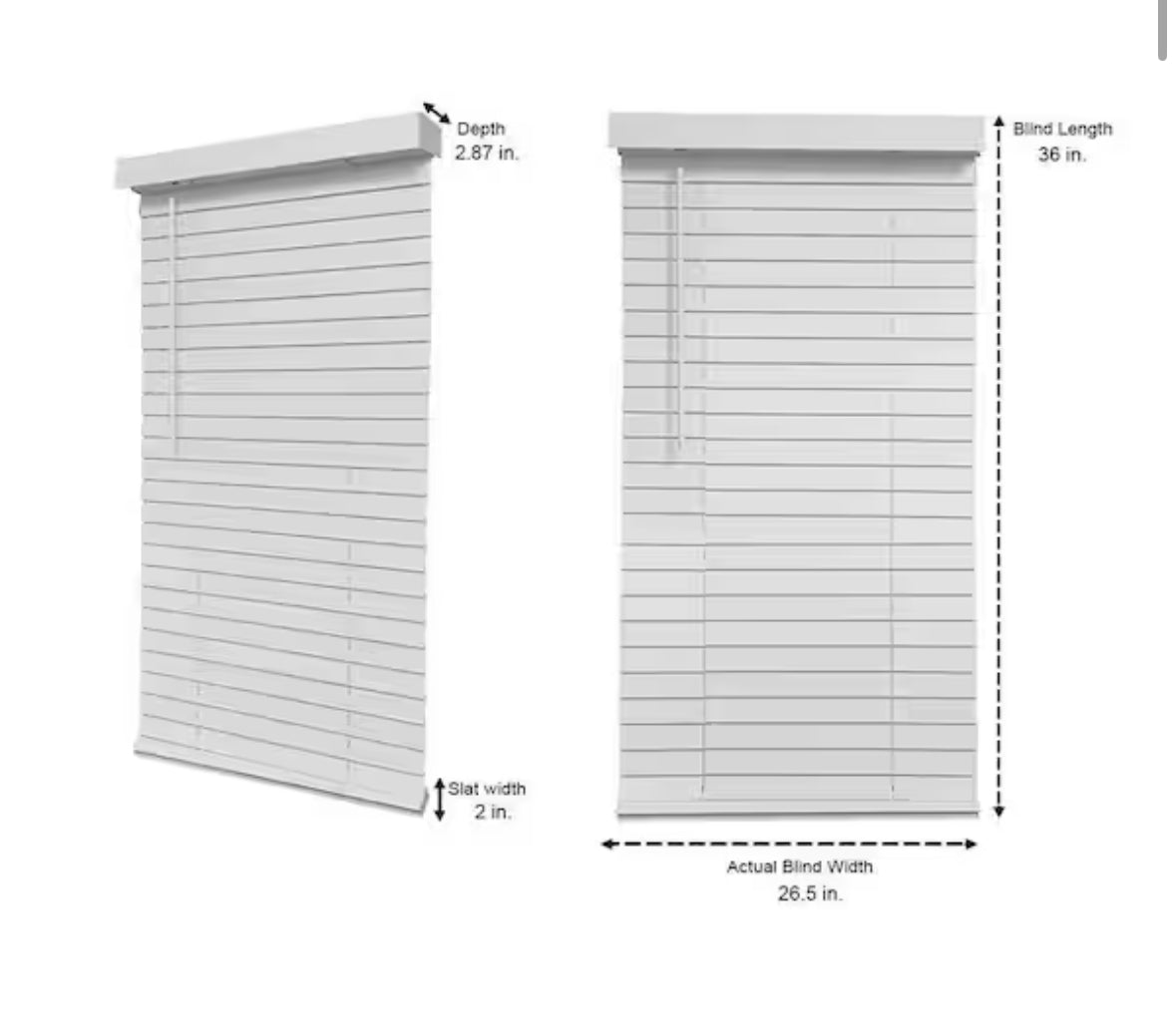 Blinds for Windows with 2 in. Slats - 27 in. W x 36 in. L (Actual Size 26.5 in. W x 36 in. L)